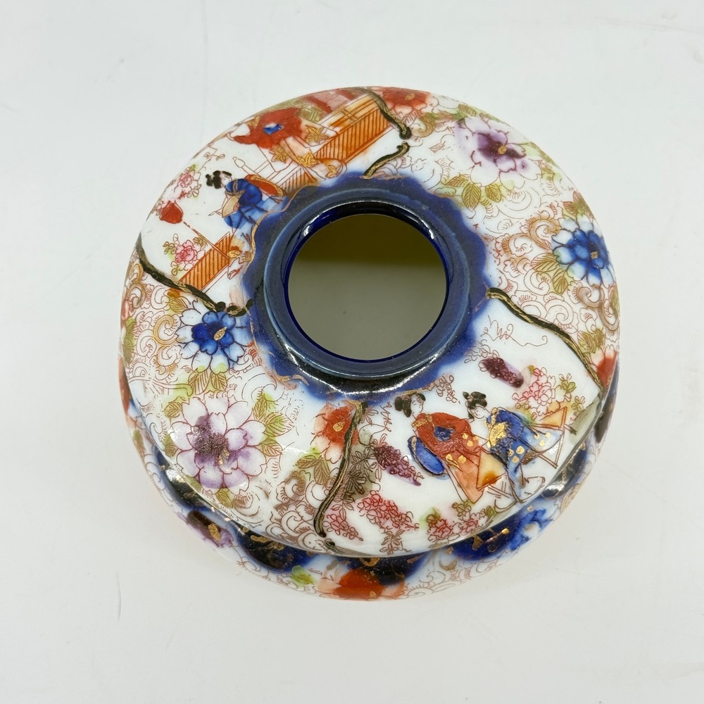Vintage Porcelain Hair Receiver | Asian Hand Painted Dresser Vanity Jar